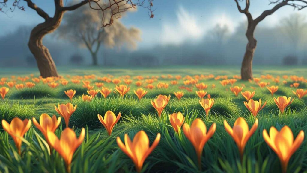 serene garden scene saffron crocus in bloom