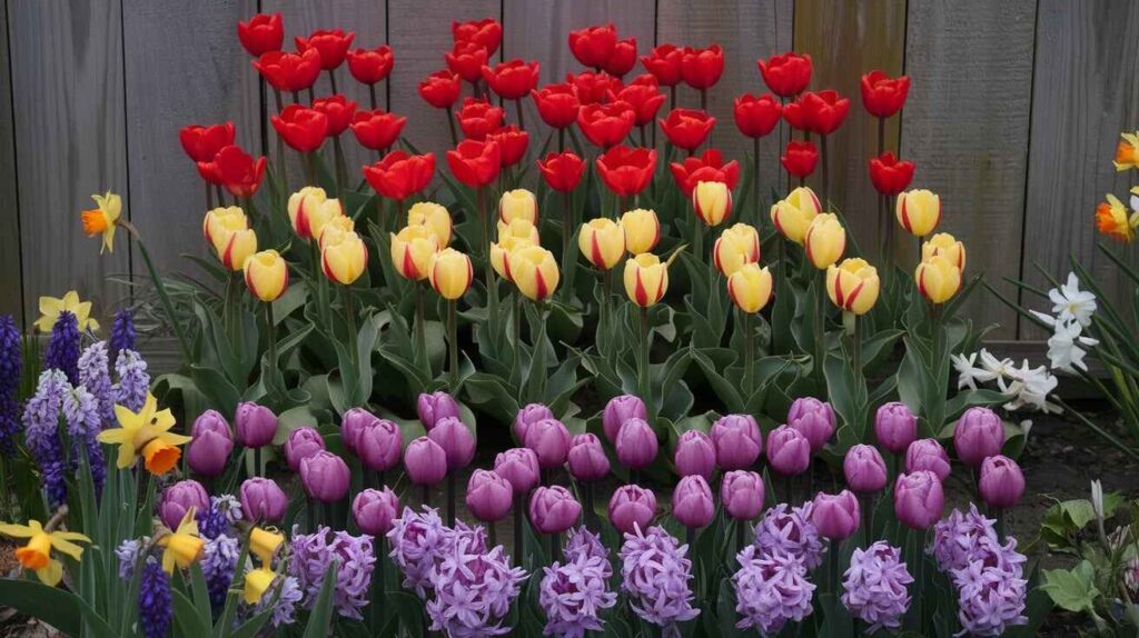 Tulips planted in layers with companion flowers